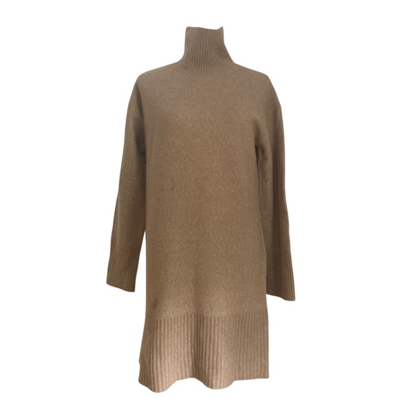 Everlane Wool Yak Mock Neck Sweater Dress New Heathered Light Brown - Picture 7 of 15